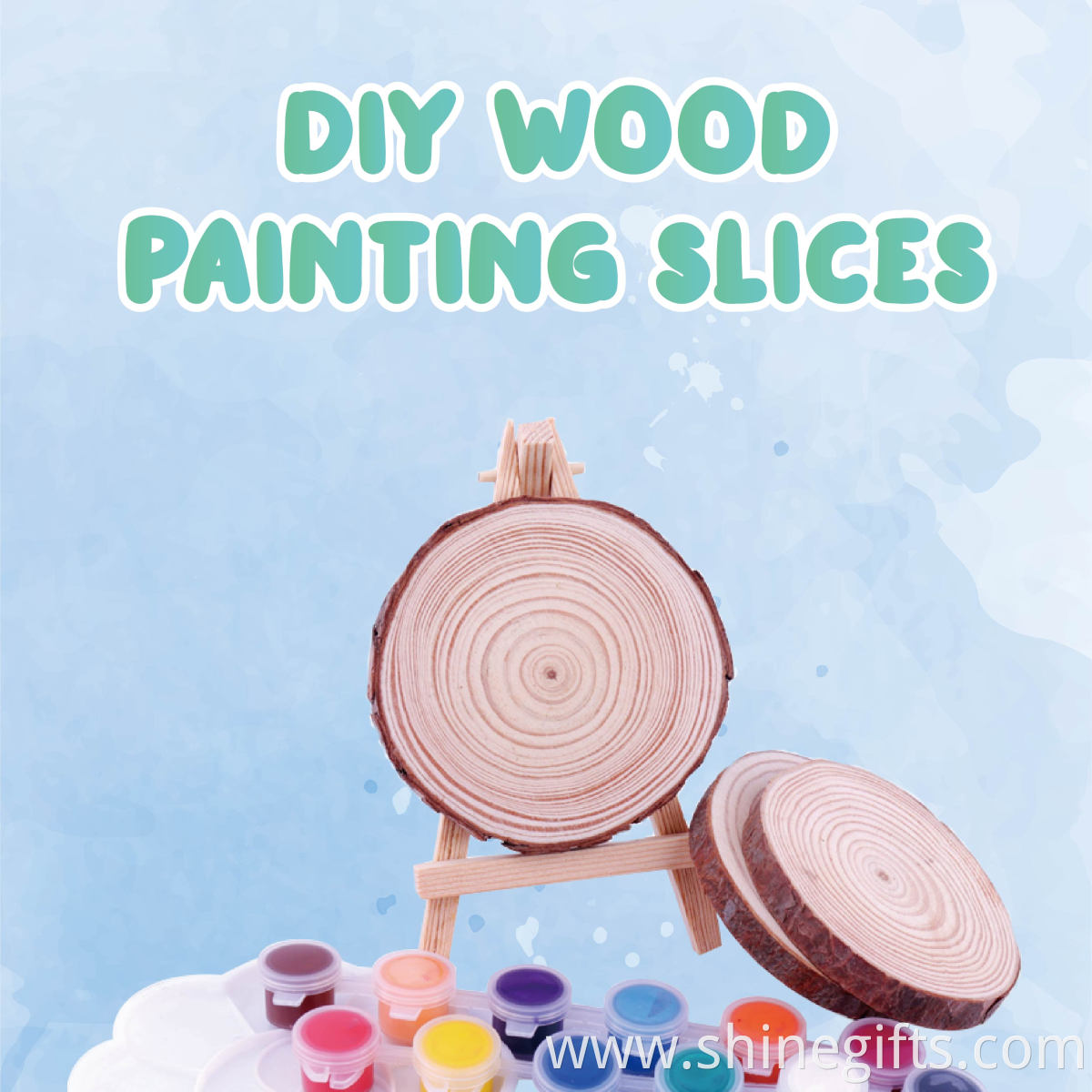 Pretty Design Kids Toy Set Craft Painting Round Natural Pine Wooden Slices Kids Painting